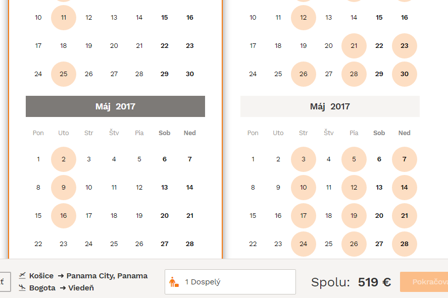 Košice -> Panama City / Bogota -> Viedeň za 519€