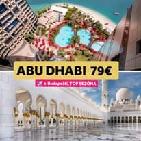 May be an image of text that says "ABU DHABI 79€ z 7 Budapešti, TOP SEZÓNA 1"